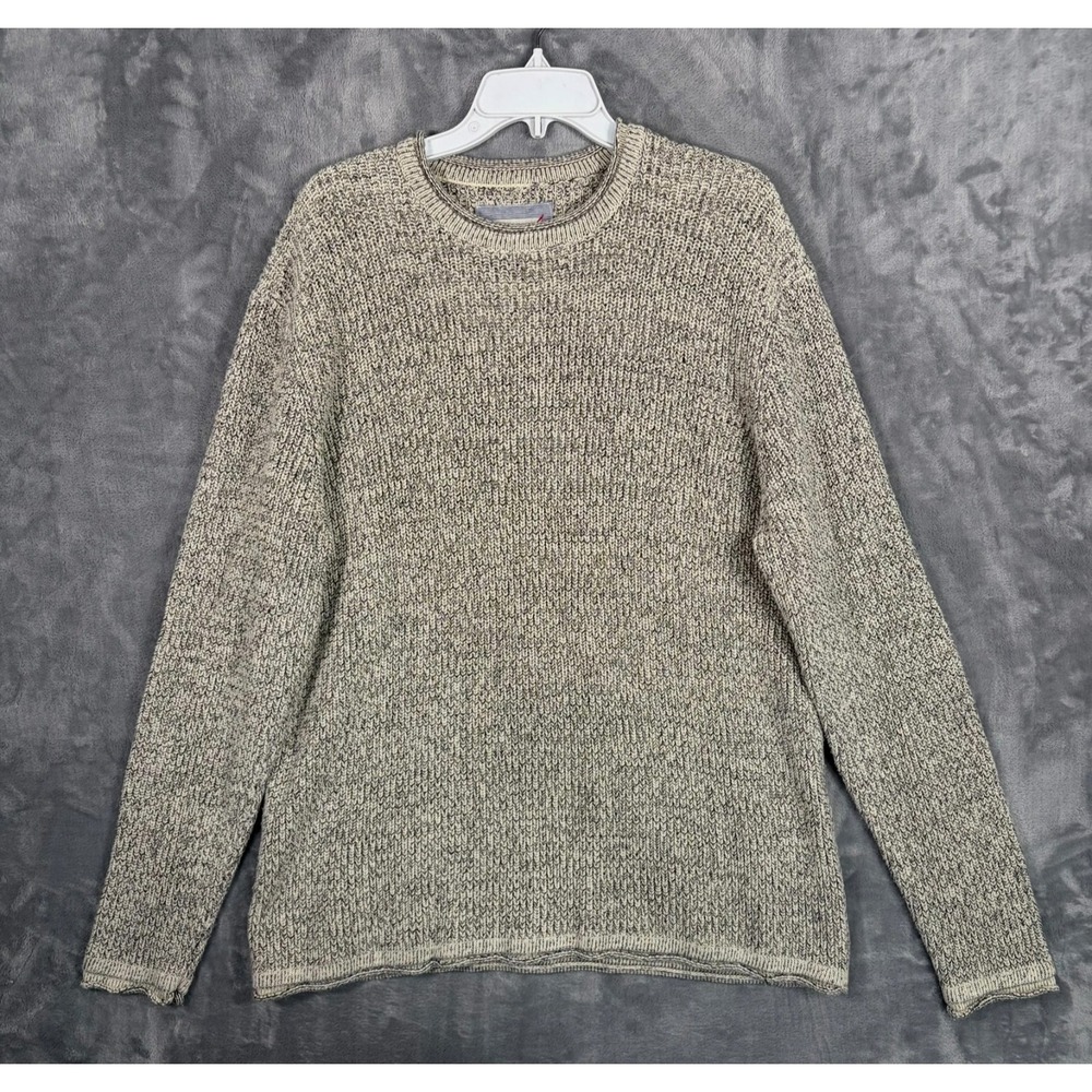 32 Bar Blues Knit Sweater Mens XL Beige Crewneck Fisherman Heavy Ragg Chunky